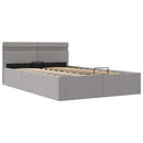 hydraulisk opbevaringsseng med LED 120x200 cm stof lysegrå