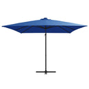 hængeparasol med LED-lys og stålstang 250x250 cm azurblå