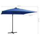 hængeparasol med LED-lys og stålstang 250x250 cm azurblå