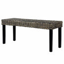 bænk 110 cm naturlig kubu-rattan massivt mahognitræ sort