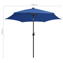 parasol med LED-lys og aluminiumsstang 300 cm azurblå