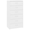 kommode med 6 skuffer 50x34x96 cm konstrueret træ hvid