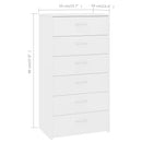 kommode med 6 skuffer 50x34x96 cm konstrueret træ hvid