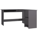 L-formet skrivebord 120x140x75 cm konstrueret træ grå højglans