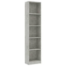 bogreol med 5 hylder 40x24x175 cm konstrueret træ betongrå