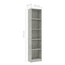 bogreol med 5 hylder 40x24x175 cm konstrueret træ betongrå