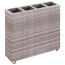 hævet plantekasse med 4 krukker 80x22x79 cm polyrattan grå