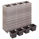 hævet plantekasse med 4 krukker 80x22x79 cm polyrattan grå