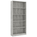 bogreol med 5 hylder 80x24x175 cm konstrueret træ betongrå