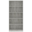 bogreol med 5 hylder 80x24x175 cm konstrueret træ betongrå