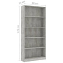 bogreol med 5 hylder 80x24x175 cm konstrueret træ betongrå