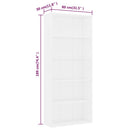bogreol med 5 hylder 80x30x189 cm konstrueret træ hvid