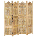 4-panels rumdeler håndskåret 160 x 165 cm massivt mangotræ