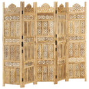 5-panels rumdeler håndskåret 200 x 165 cm massivt mangotræ
