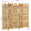 5-panels rumdeler håndskåret 200 x 165 cm massivt mangotræ