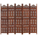 5-panels rumdeler håndskåret 200 x 165 cm massivt mangotræ brun
