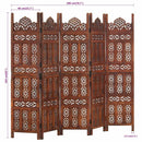 5-panels rumdeler håndskåret 200 x 165 cm massivt mangotræ brun