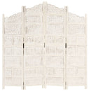 4-panels rumdeler håndskåret 160 x 165 cm massivt mangotræ hvid