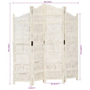 4-panels rumdeler håndskåret 160 x 165 cm massivt mangotræ hvid