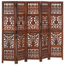 5-panels rumdeler håndskåret 200 x 165 cm massivt mangotræ brun