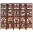 5-panels rumdeler håndskåret 200 x 165 cm massivt mangotræ brun