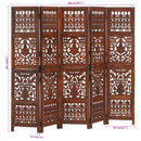 5-panels rumdeler håndskåret 200 x 165 cm massivt mangotræ brun
