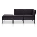 haveloungesæt 3 dele med hynder polyrattan sort