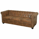 Chesterfield Sofa 3-personers Brun Kunstlæder