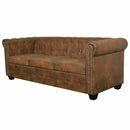 Chesterfield Sofa 3-personers Brun Kunstlæder