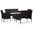 haveloungesæt 5 dele med hynder polyrattan sort