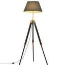 gulvlampe med trefod 141 cm massivt teaktræ sort og guldfarvet