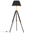 gulvlampe med trefod 141 cm massivt teaktræ sort og guldfarvet