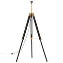 gulvlampe med trefod 141 cm massivt teaktræ sort og guldfarvet