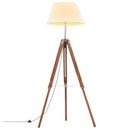gulvlampe med trefod 141 cm massivt teaktræ honningbrun og hvid