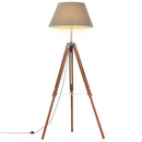 gulvlampe med trefod 141 cm massivt teaktræ honningbrun og grå