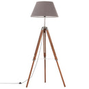 gulvlampe med trefod 141 cm massivt teaktræ honningbrun og grå