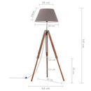 gulvlampe med trefod 141 cm massivt teaktræ honningbrun og grå