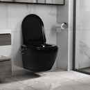 væghængt toilet uden kant med bidetfunktion keramik sort