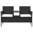 2-personers havebænk med tebord 143 cm polyrattan sort
