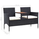2-personers havebænk med tebord 143 cm polyrattan sort