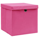 opbevaringskasser med låg 4 stk. 32x32x32 stof pink