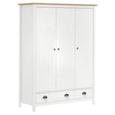 klædeskab med 3 låger Hill 127x50x170 cm massivt fyrretræ hvid
