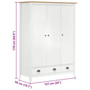klædeskab med 3 låger Hill 127x50x170 cm massivt fyrretræ hvid