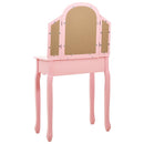 kosmetikbord med taburet 65x36x128 cm kejsertræ MDF pink