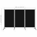 3-panels rumdeler 260 x 180 cm sort