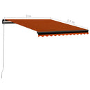 markise m. LED-lys 300x250 cm manuel betjening orange og brun