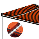 markise m. LED-lys 450x300 cm manuel betjening orange og brun