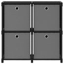 reol med 4 rum og kasser 69x30x72,5 cm stof sort