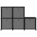 reol med 5 rum og kasser 103x30x72,5 cm stof sort