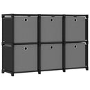 reol med 6 rum og kasser 103x30x72,5 cm stof sort